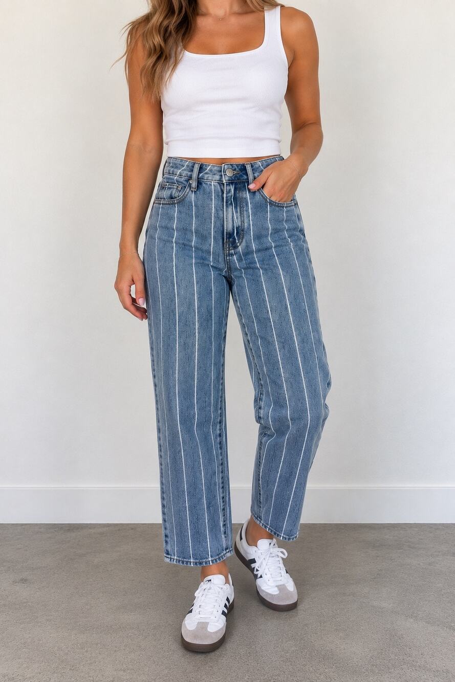 PacSun Mom Jeans Size 22 Blue White Striped 100% Cotton